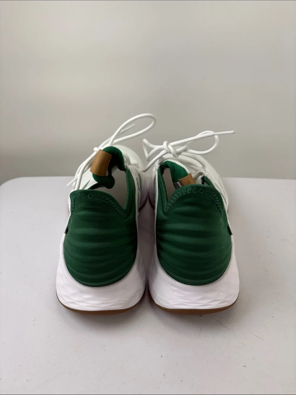 🔔 New Balance White Sneakers with Green Accents and Gum Outsole